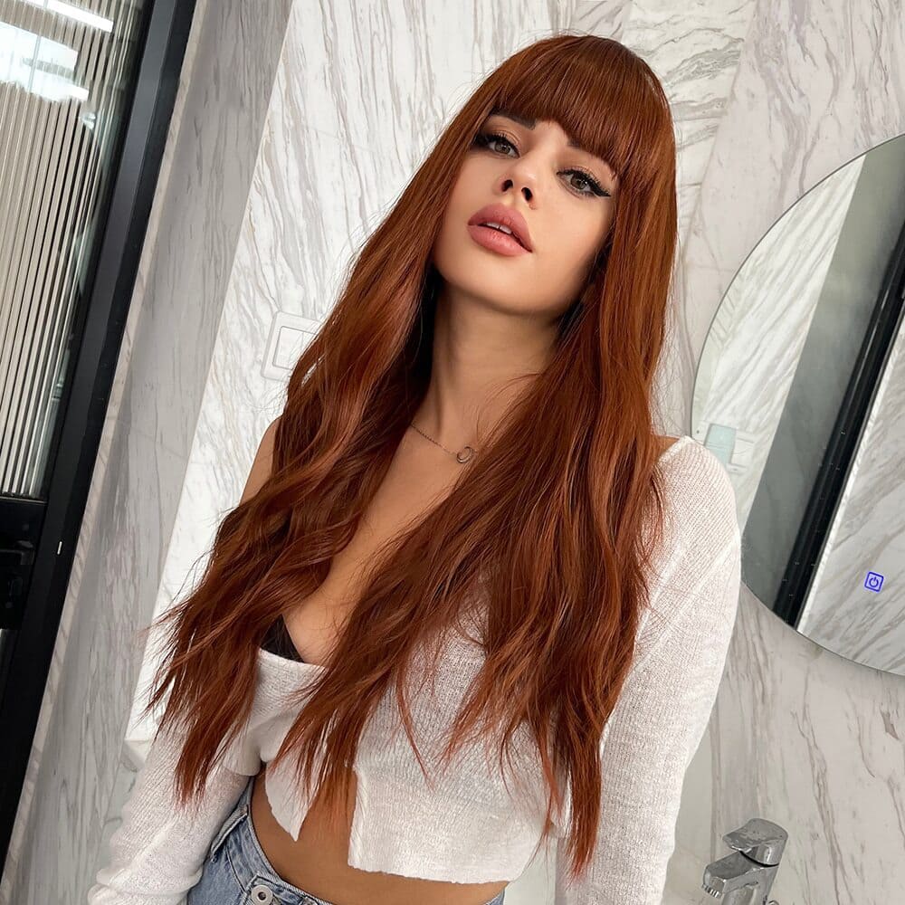 Perruque rousse longue ondulée sexy