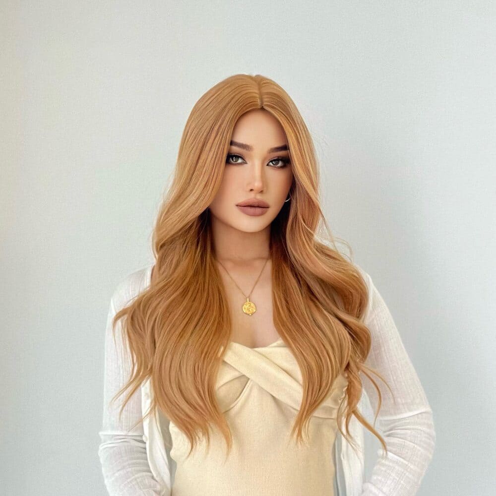 Perruque rousse ondulée longueur