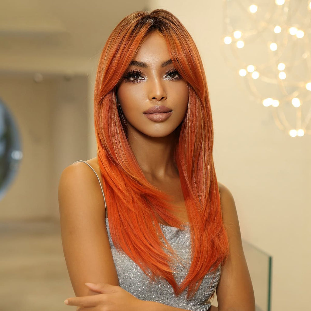 Perruque rousse racines noires femme