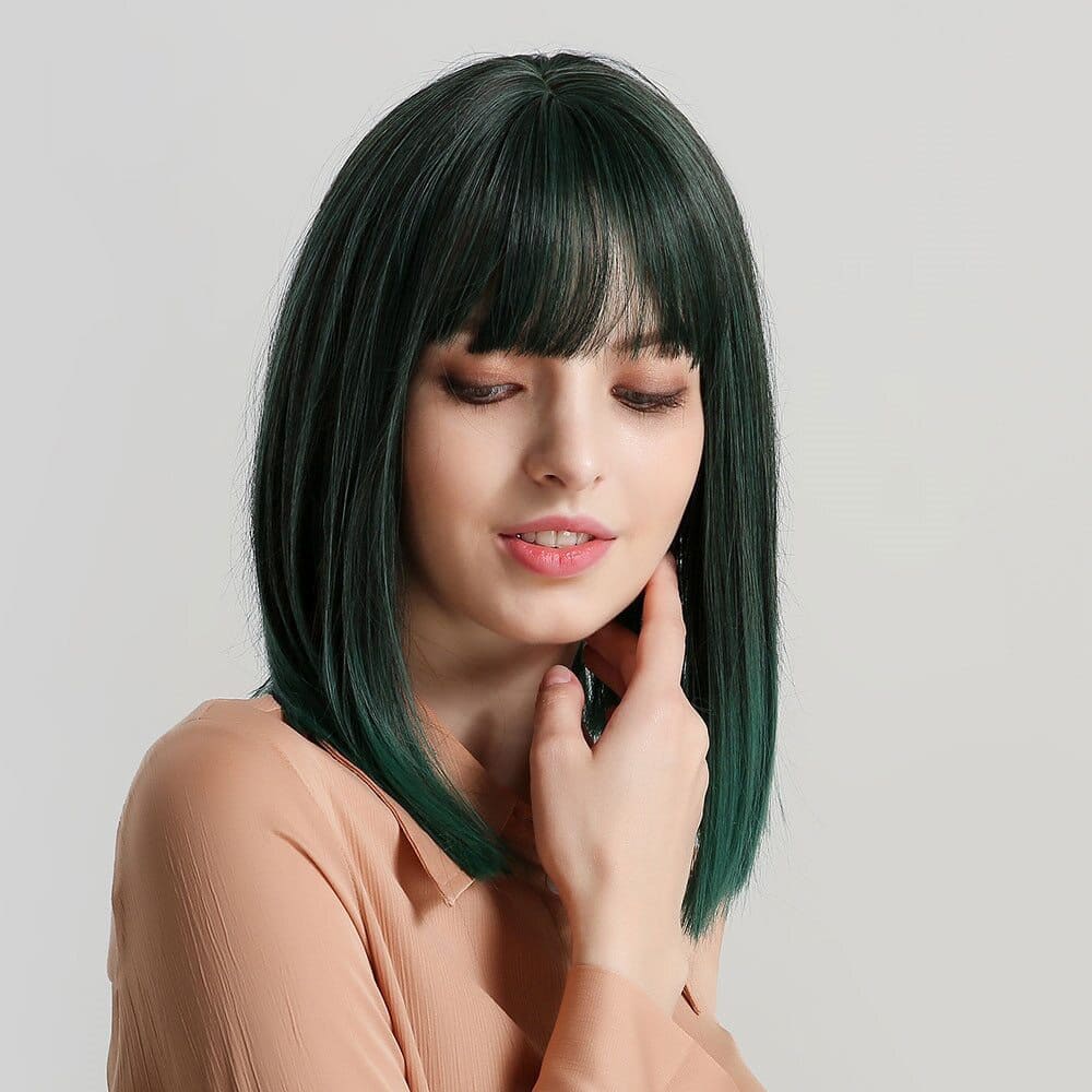 Perruque verte foncée frange