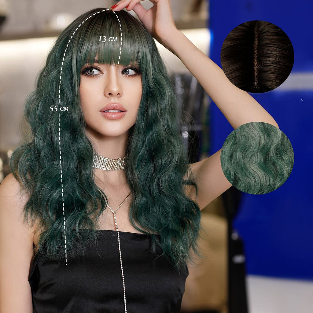 Perruque verte frange longueur