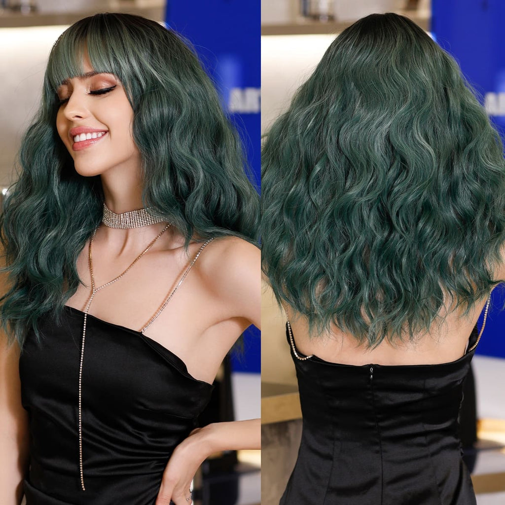 Perruque verte frange modèle