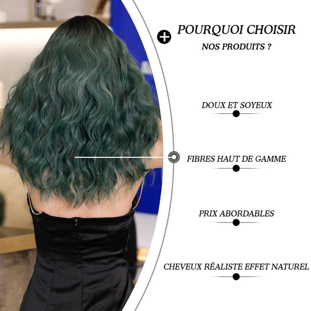 Perruque verte frange nuque
