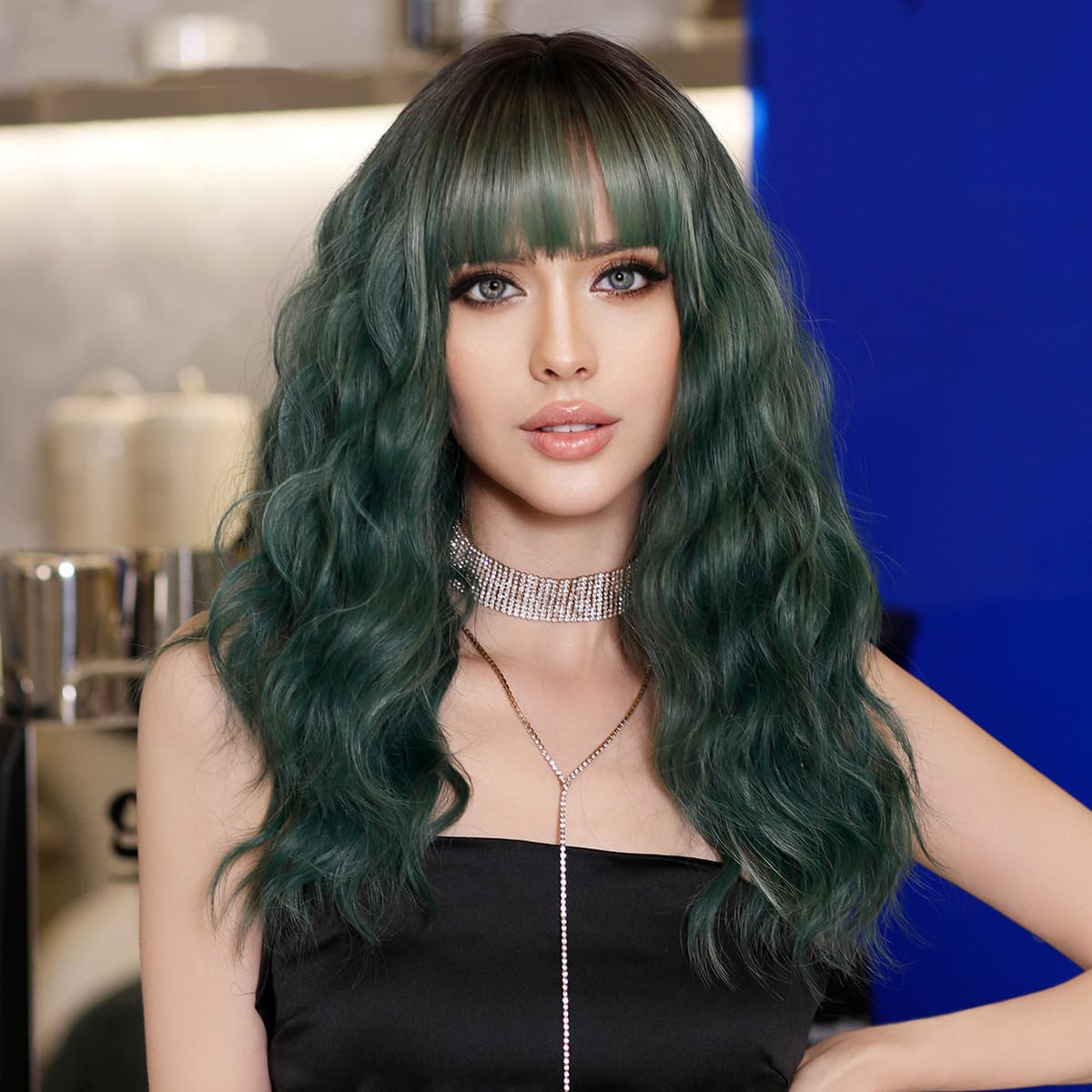 Perruque verte frange