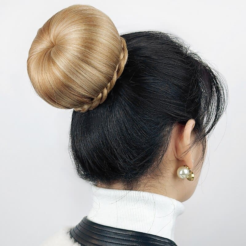 Postiche chignon donut blond cendré
